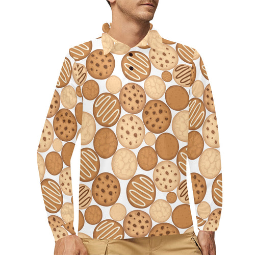 Various cookie pattern Men's Long Sleeve Polo Shirt