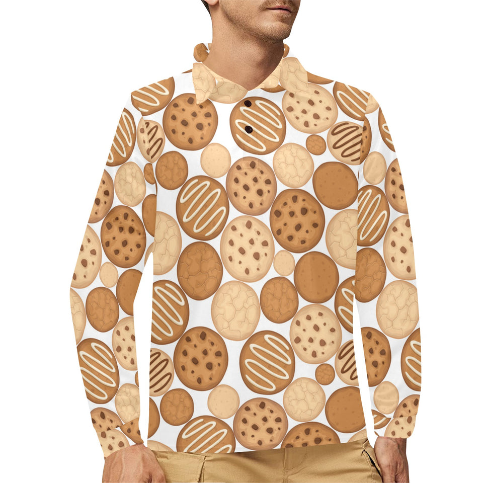 Various cookie pattern Men's Long Sleeve Polo Shirt