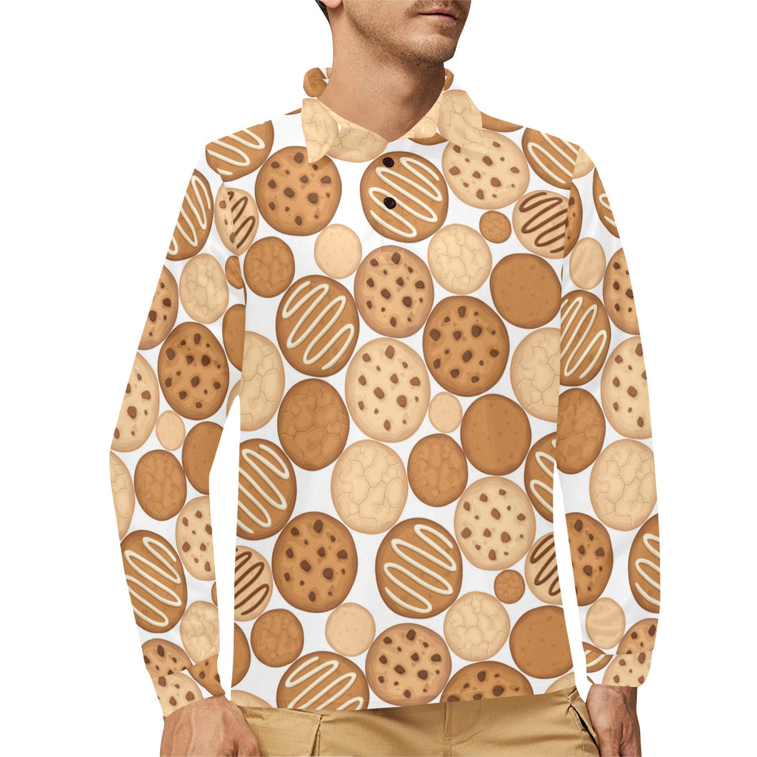 Various cookie pattern Men's Long Sleeve Polo Shirt