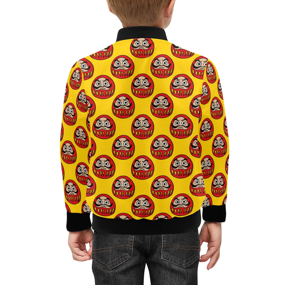 Daruma japanese wooden doll yellow background Kids' Boys' Girls' Bomber Jacket