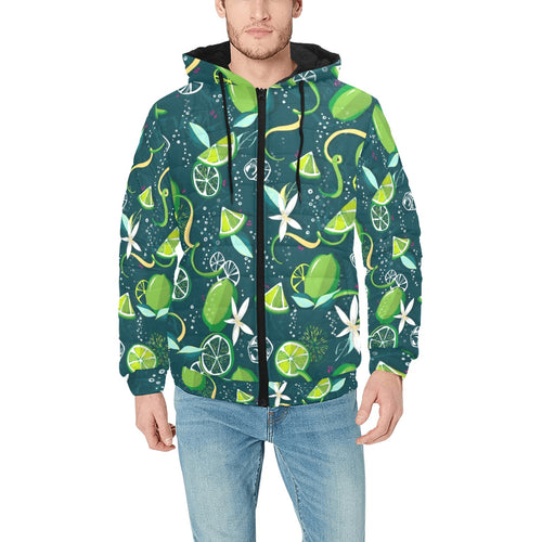 Lime ice flower pattern Men's Padded Hooded Jacket