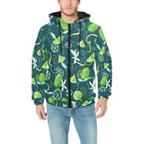 Lime ice flower pattern Men's Padded Hooded Jacket