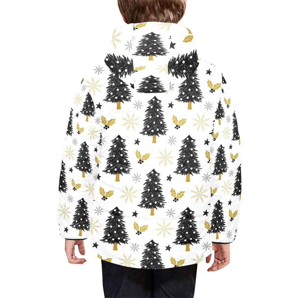 Christmas tree holly snow star pattern Kids' Boys' Girls' Padded Hooded Jacket