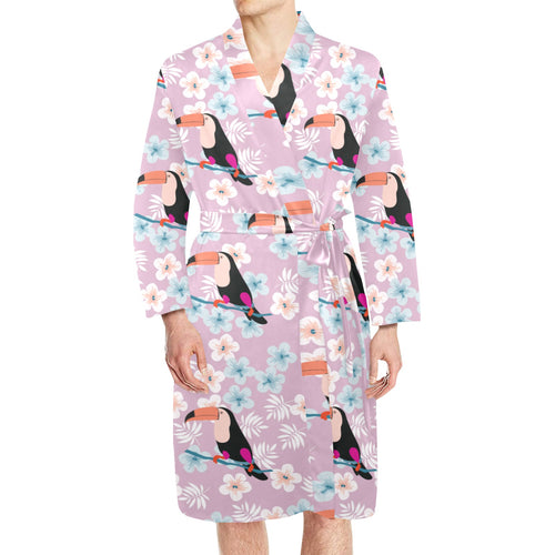 Beautiful toucan flower leaves Men's Long Sleeve Belted Night Robe