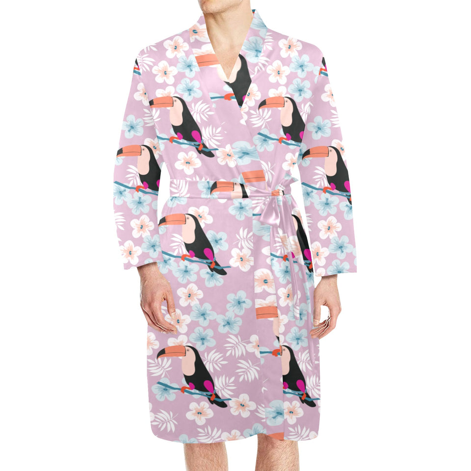 Beautiful toucan flower leaves Men's Long Sleeve Belted Night Robe