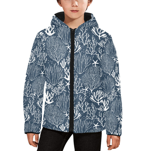Coral Reef Pattern Print Design 05 Kids' Boys' Girls' Padded Hooded Jacket