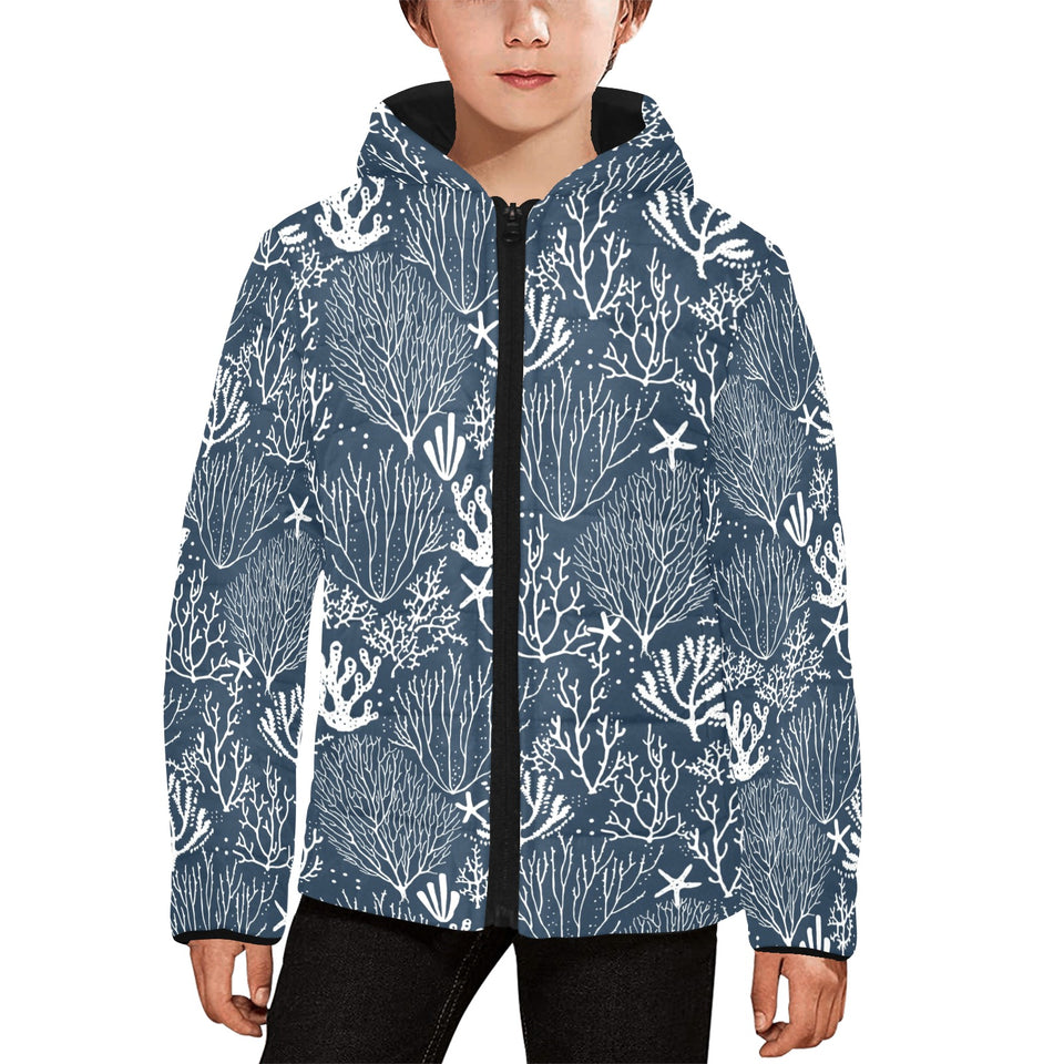 Coral Reef Pattern Print Design 05 Kids' Boys' Girls' Padded Hooded Jacket