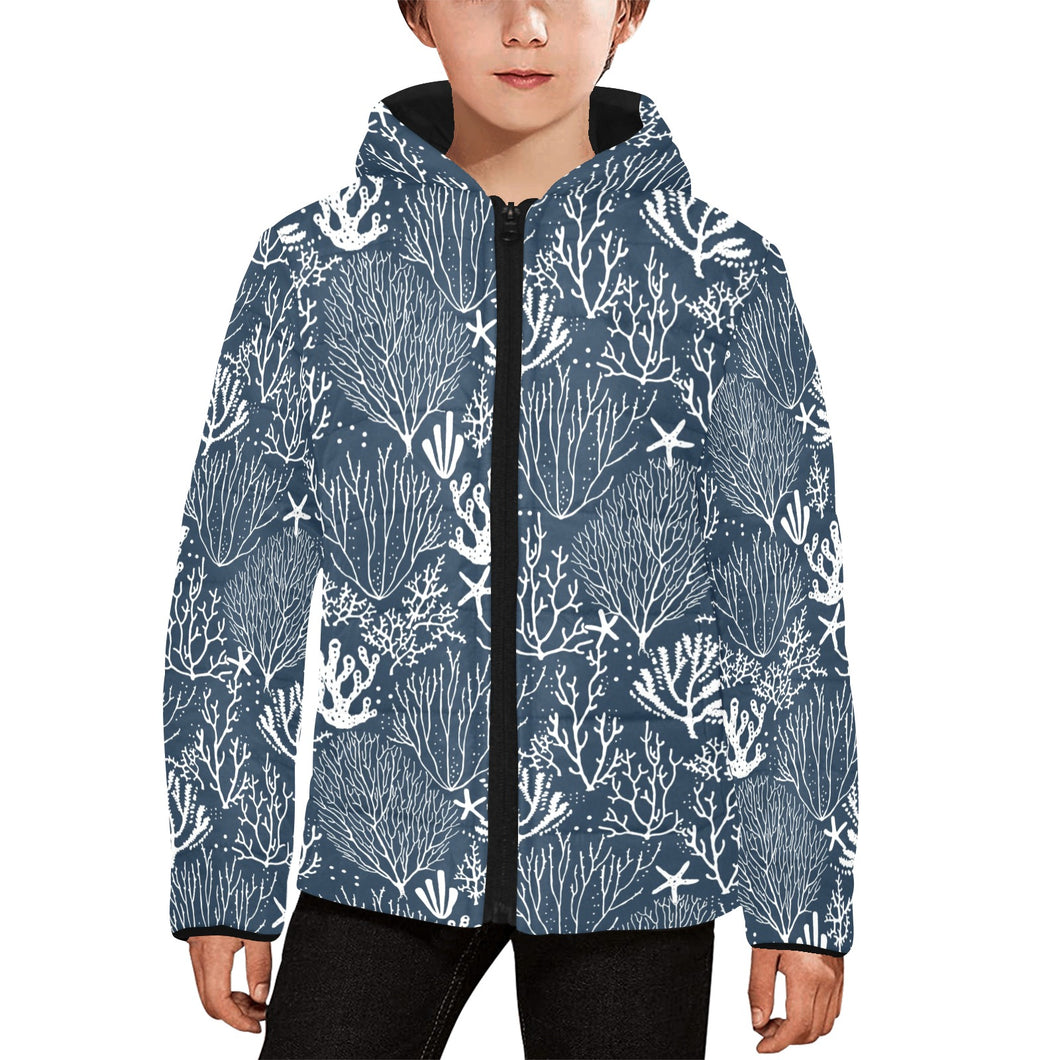 Coral Reef Pattern Print Design 05 Kids' Boys' Girls' Padded Hooded Jacket