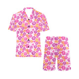 Hibiscus Pattern Print Design 01 Men's V-Neck Short Pajama Set