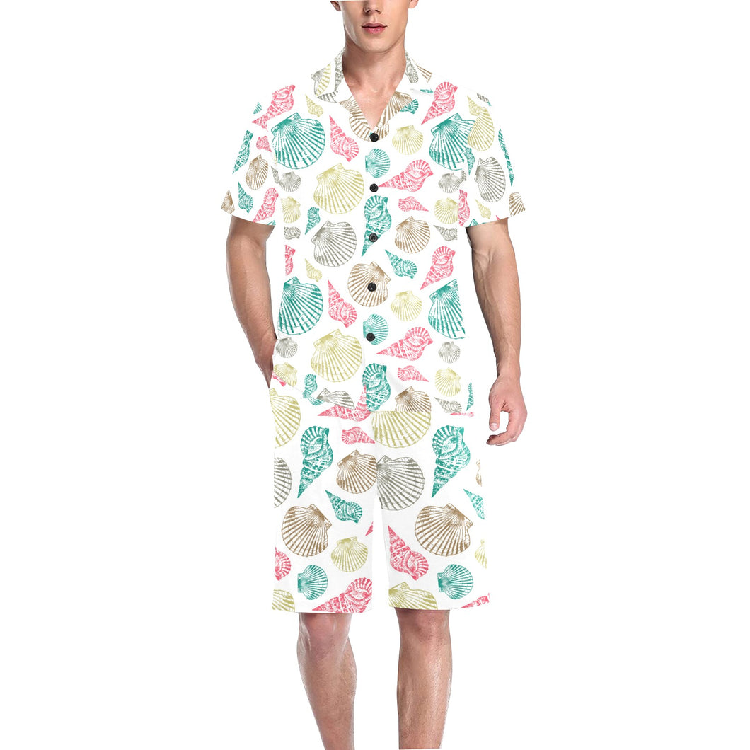 Colorful shell pattern Men's V-Neck Short Pajama Set