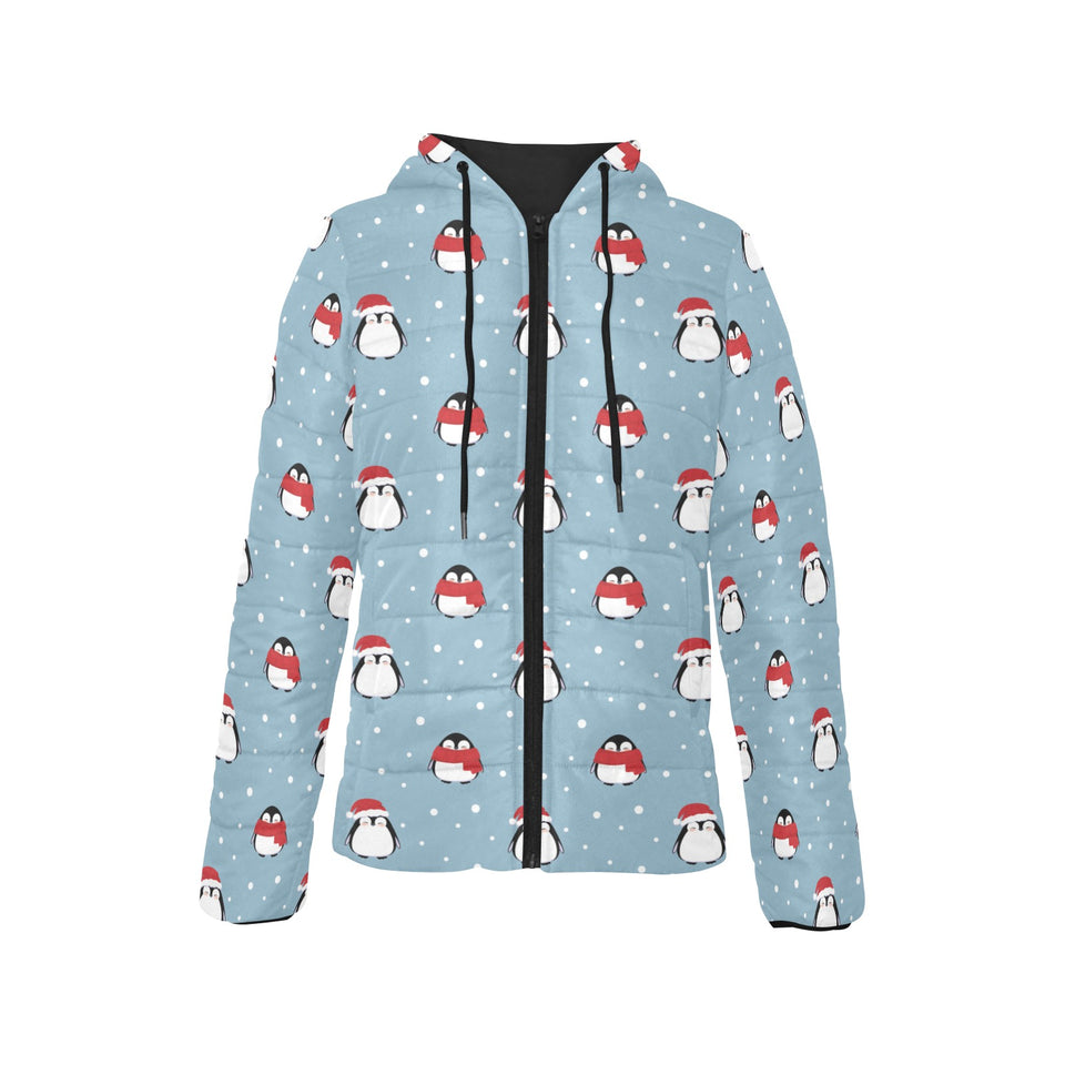 Cute penguin christmas snow pattern Women's Padded Hooded Jacket