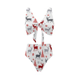 Deer tree snowflakes chrismas pattern Chest Bowknot High Waisted Bikini Swimsuit