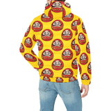 Daruma japanese wooden doll yellow background Men's Padded Hooded Jacket