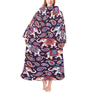 Elephant indian style ornament pattern Blanket Robe with Sleeves