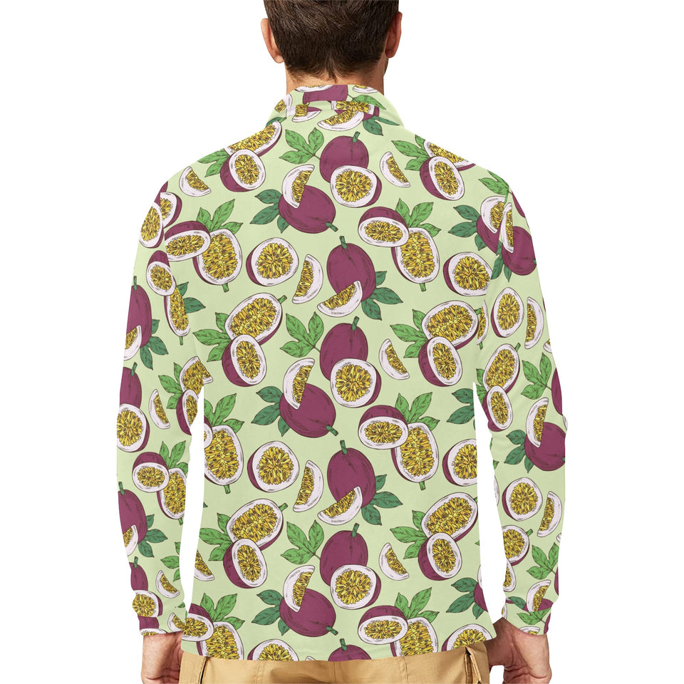 Paassion fruit pattern Men's Long Sleeve Polo Shirt