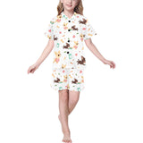 Cute Chihuahua puppie pattern Kids' Boys' Girls' V-Neck Short Pajama Set