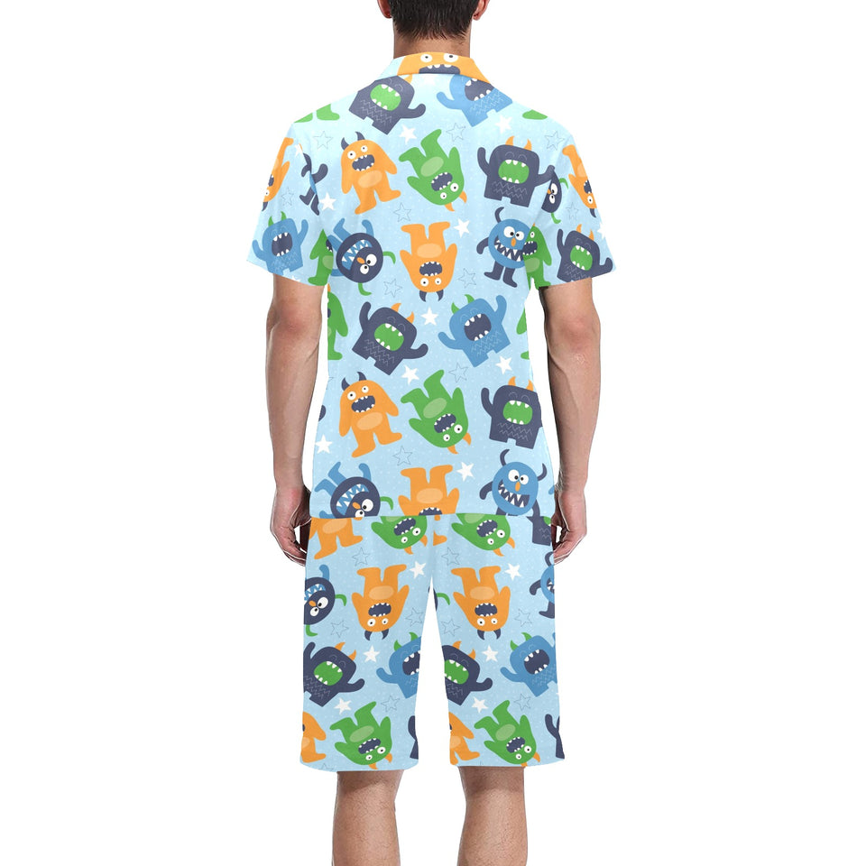 Alien Pattern Print Design 04 Men's V-Neck Short Pajama Set