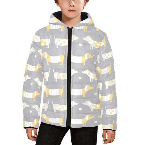 Cute dachshund dog pattern Kids' Boys' Girls' Padded Hooded Jacket