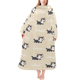 Cute Siberian Husky Blanket Robe with Sleeves