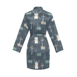 windmill tree pattern Women's Long Sleeve Belted Night Robe