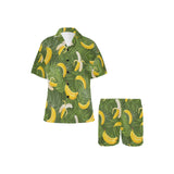 Banana Palm Leaves pattern Women's V-Neck Short Pajama Set