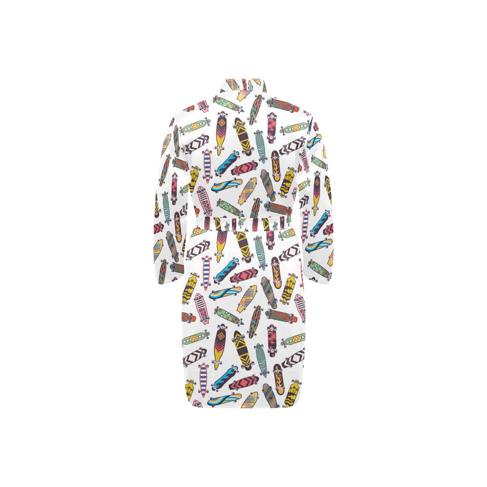 Skate Board Pattern Print Design 05 Men's Long Sleeve Belted Night Robe