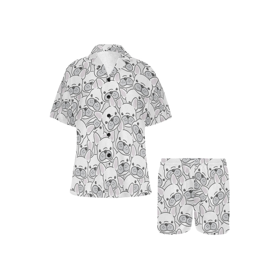 Cute french bulldog head pattern Women's V-Neck Short Pajama Set