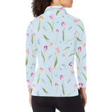 Watercolor Tulips pattern Women's Long Sleeve Polo Shirt