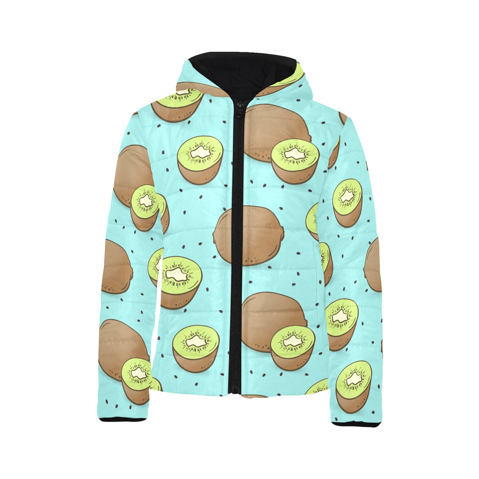 Kiwi blue background Kids' Boys' Girls' Padded Hooded Jacket