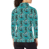 Anchor nautical green background Women's Long Sleeve Polo Shirt