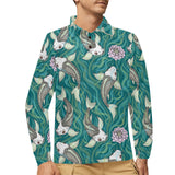 Koi Fish Carp Fish lotus pattern Men's Long Sleeve Polo Shirt