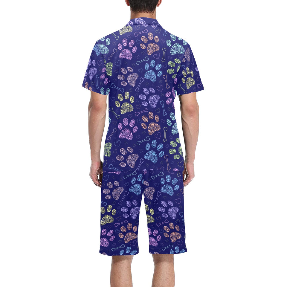 Dog Paws Pattern Print Design 02 Men's V-Neck Short Pajama Set