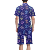 Dog Paws Pattern Print Design 02 Men's V-Neck Short Pajama Set