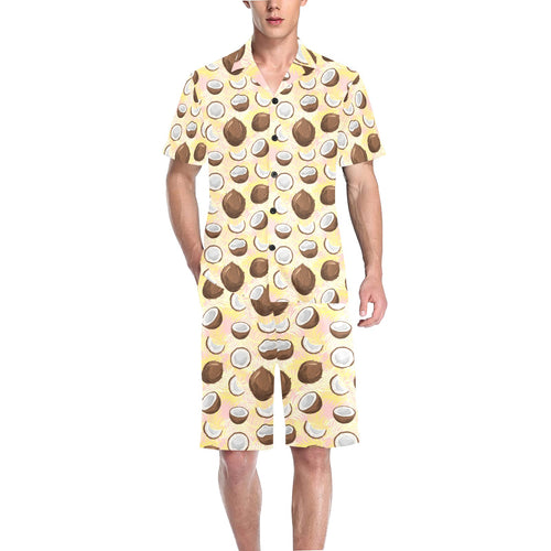 Coconut Pattern Print Design 05 Men's V-Neck Short Pajama Set