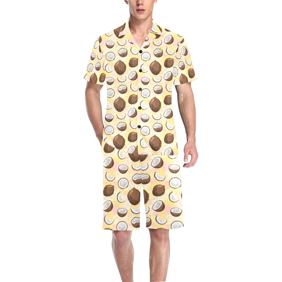 Coconut Pattern Print Design 05 Men's V-Neck Short Pajama Set