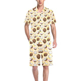Coconut Pattern Print Design 05 Men's V-Neck Short Pajama Set