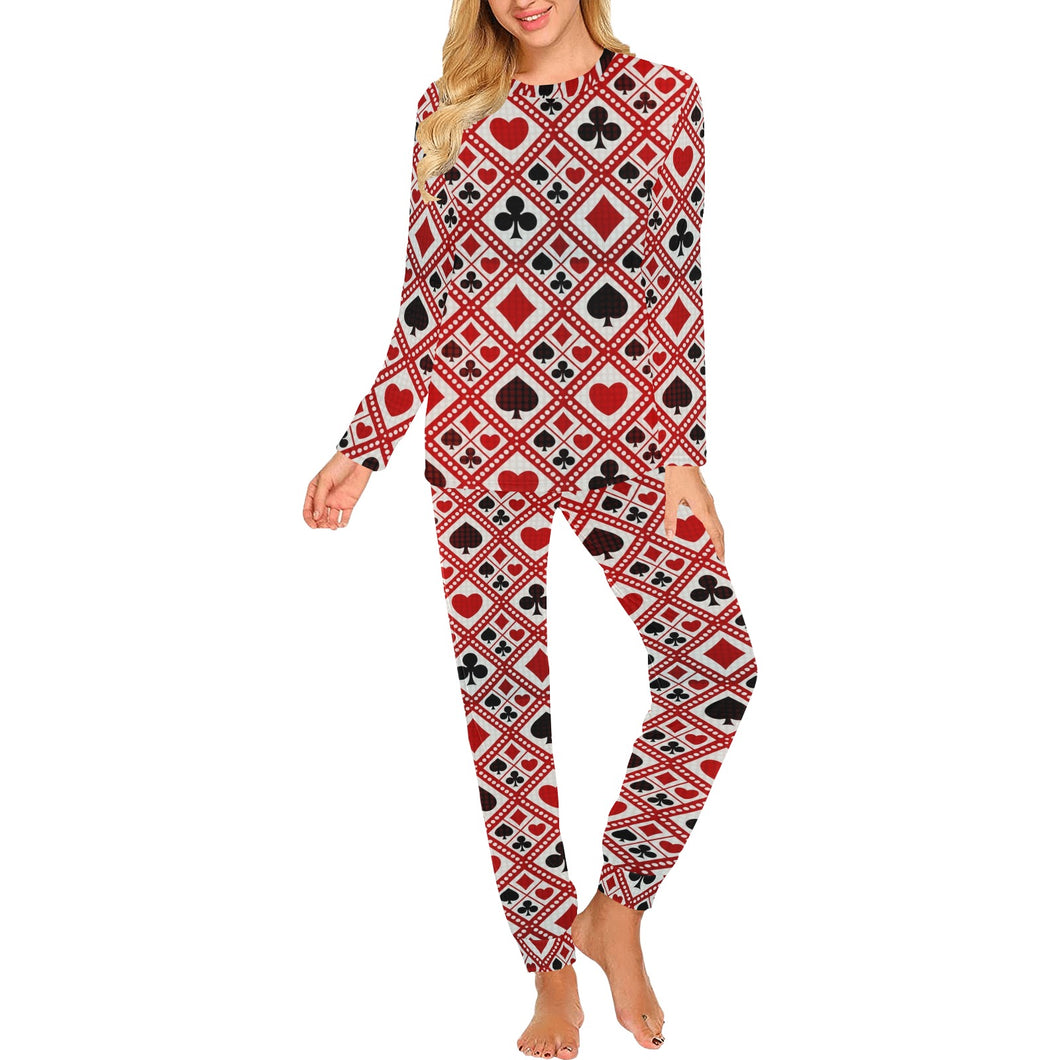 Casino Cards Suits Pattern Print Design 03 Women's All Over Print Pajama Set