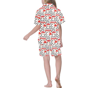 Red mushroom dot pattern Kids' Boys' Girls' V-Neck Short Pajama Set