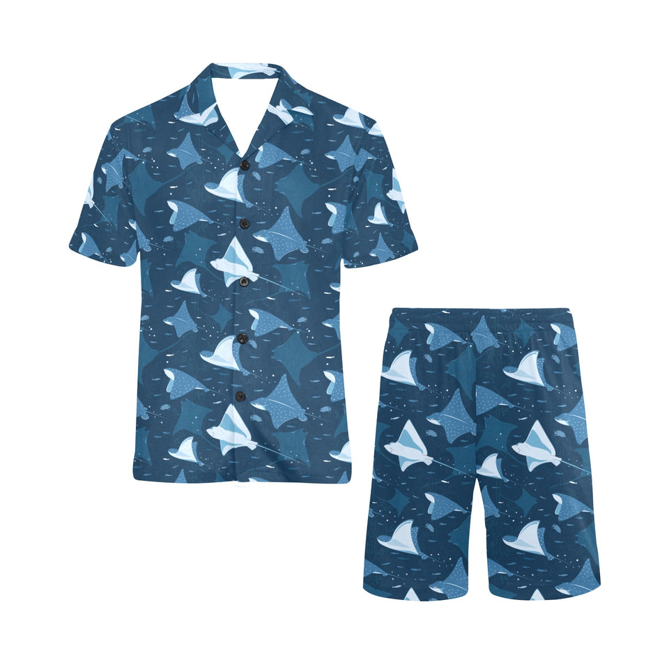 Stingray Pattern Print Design 04 Men's V-Neck Short Pajama Set