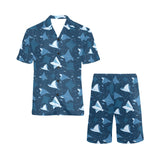 Stingray Pattern Print Design 04 Men's V-Neck Short Pajama Set