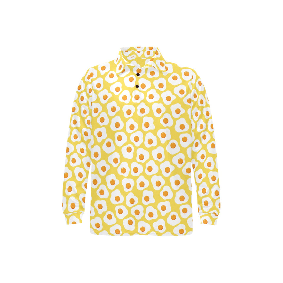 Fried Eggs Pattern Print Design 05 Men's Long Sleeve Polo Shirt