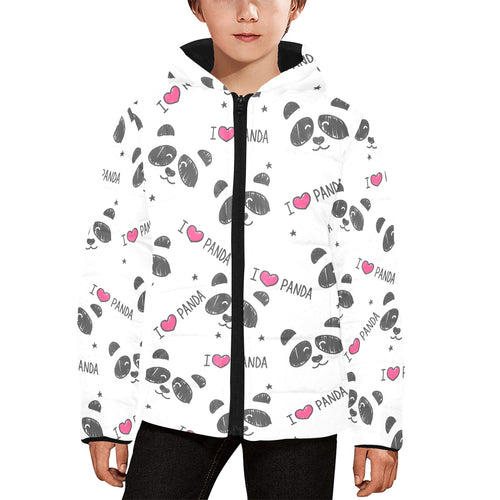 Hand Drawn faces of pandas pattern Kids' Boys' Girls' Padded Hooded Jacket