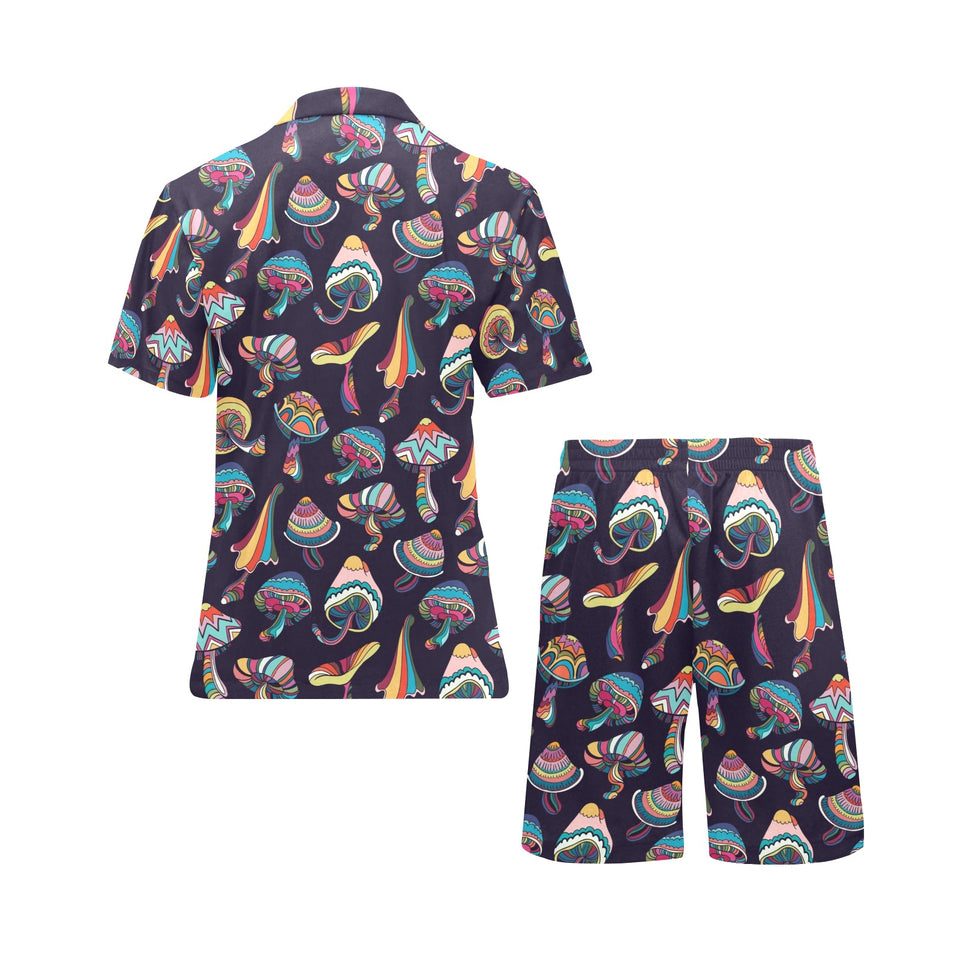 Colorful mushroom pattern Men's V-Neck Short Pajama Set