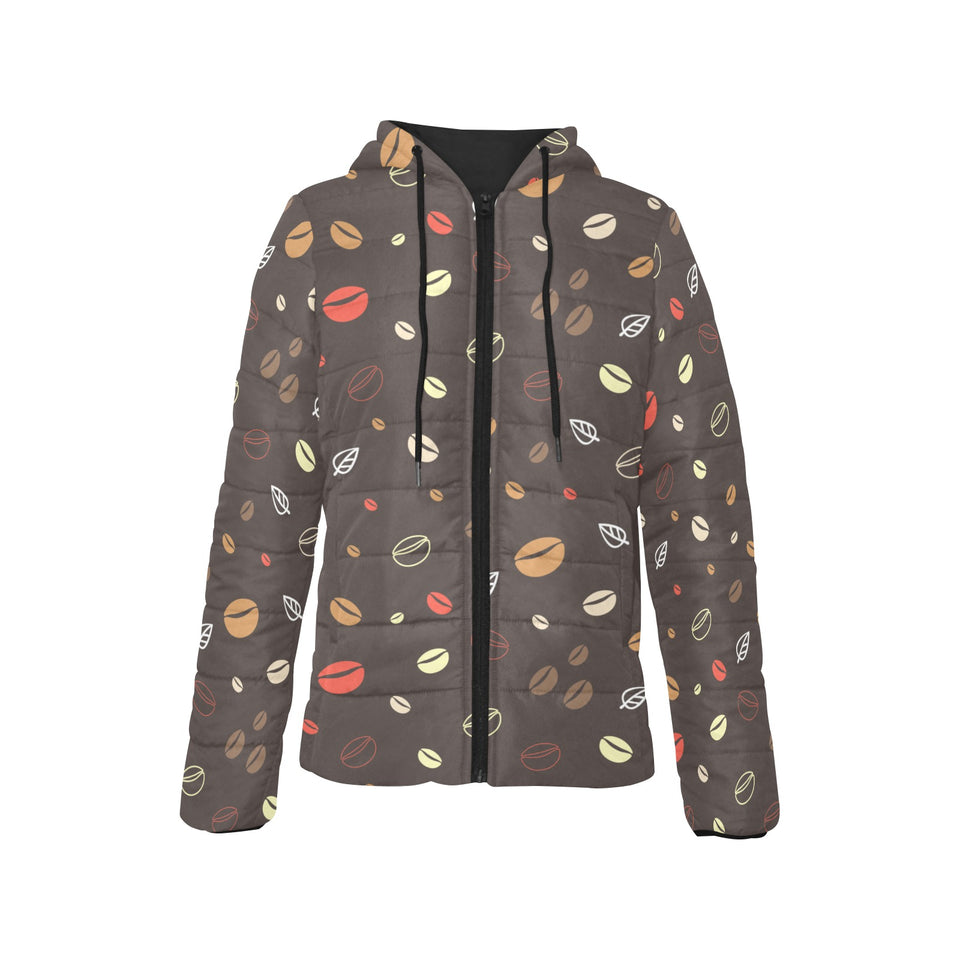 Coffee bean leave pattern Women's Padded Hooded Jacket
