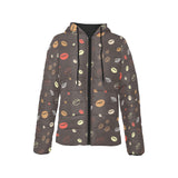 Coffee bean leave pattern Women's Padded Hooded Jacket