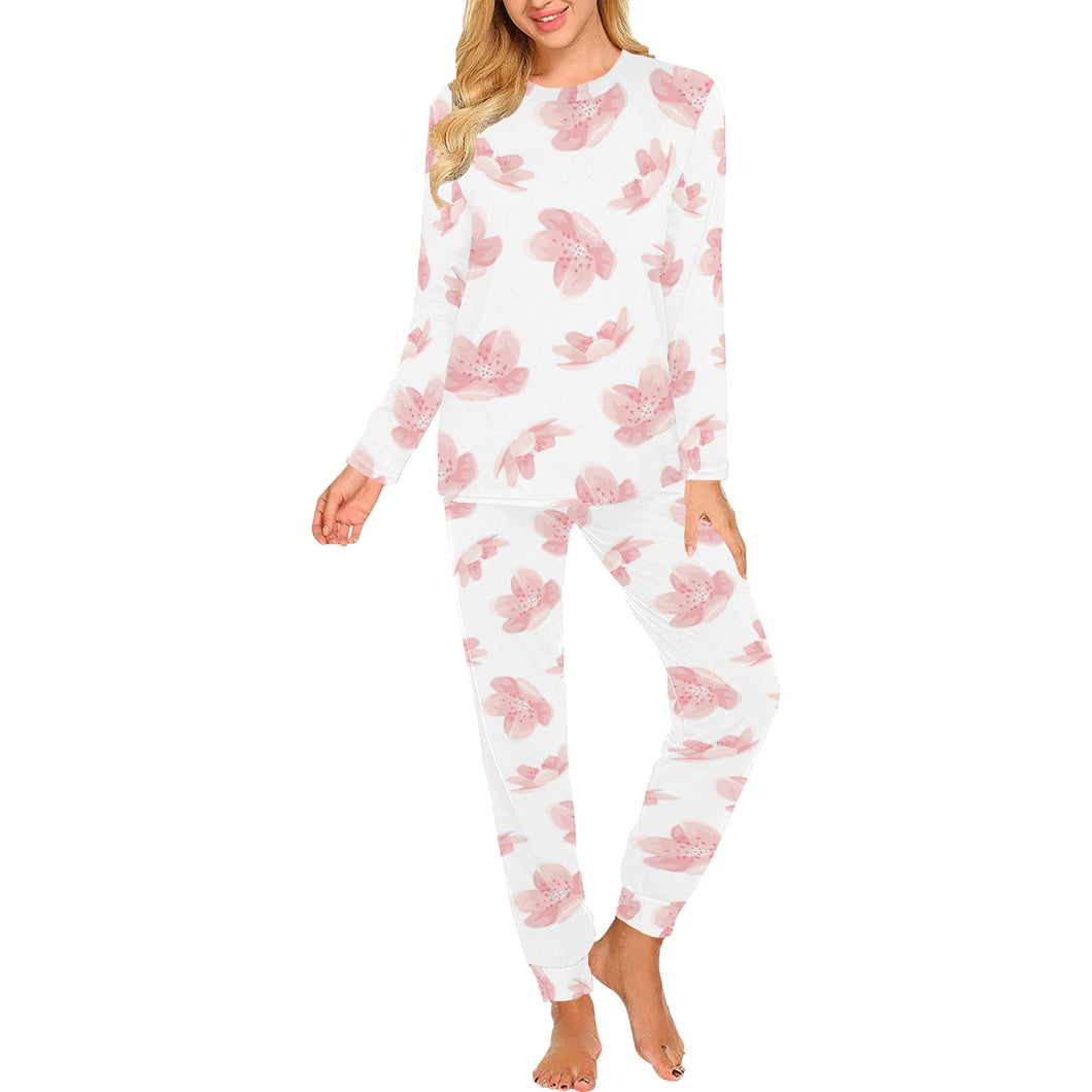 Pink sakura cherry blossom pattern Women's All Over Print Pajama Set