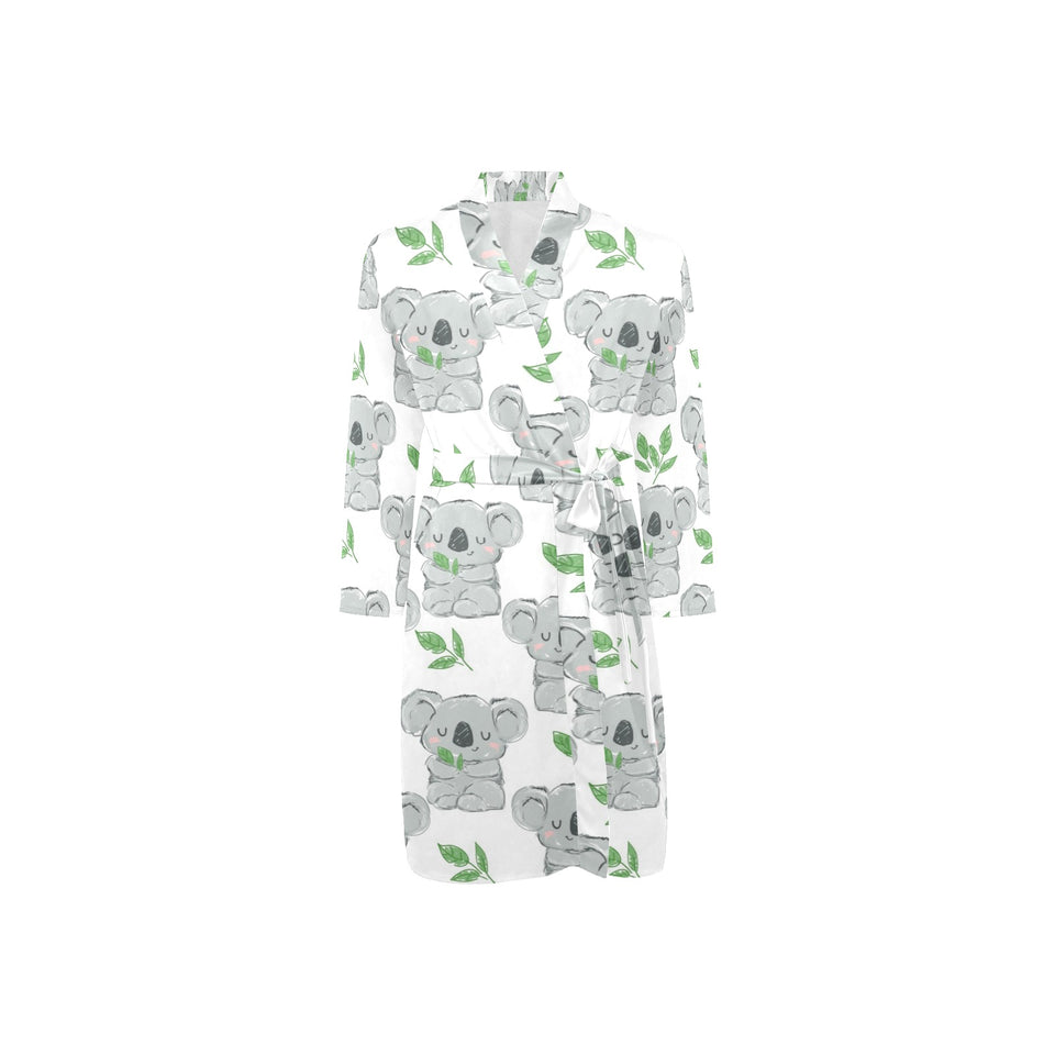 Hand drawn Koala leaves pattern Men's Long Sleeve Belted Night Robe