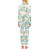 Bonsai bamboo stork japanese pattern cream theme Women's All Over Print Pajama Set