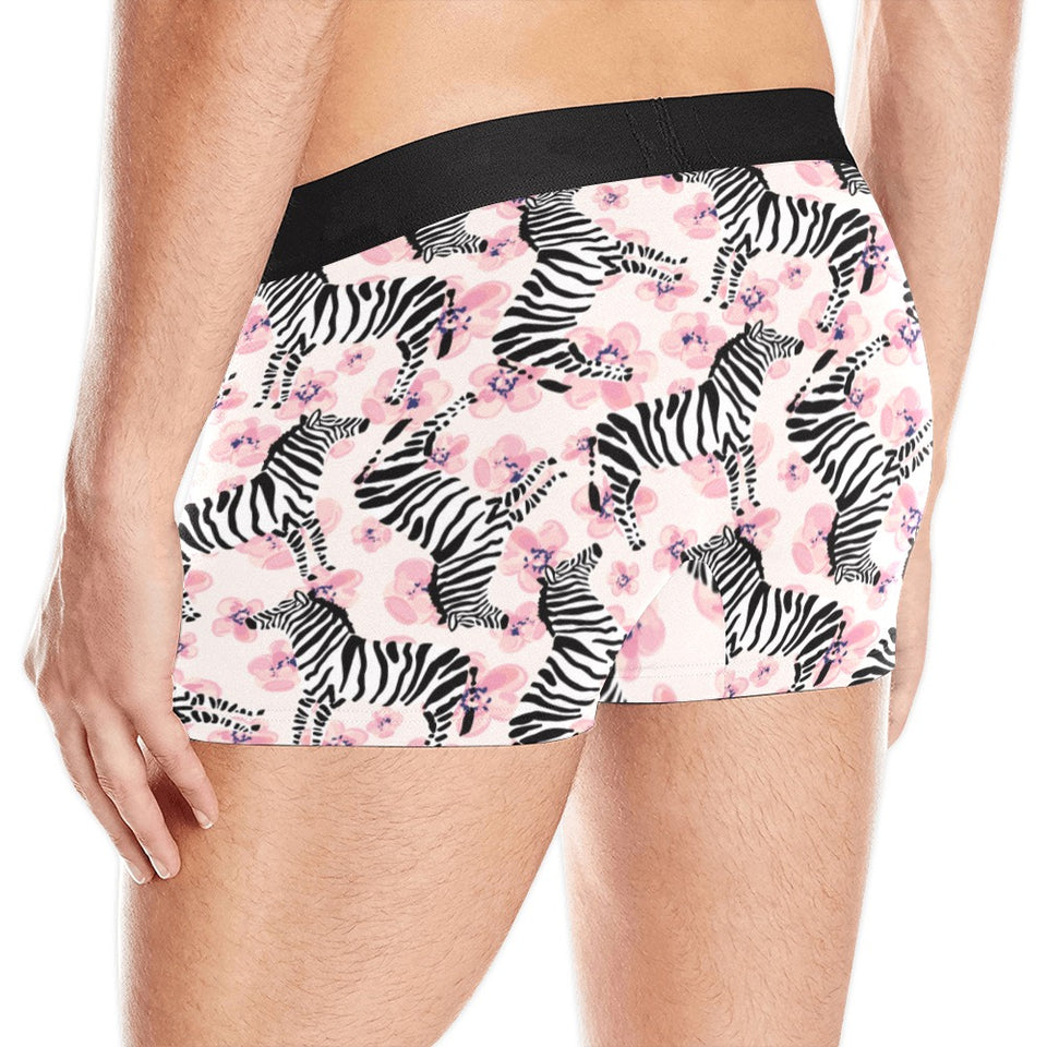 Zebra pink flower background Men's All Over Print Boxer Briefs Men's Underwear