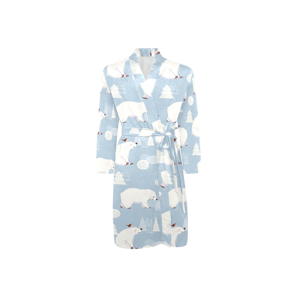 Cute polar bears Christmas decoration pattern Men's Long Sleeve Belted Night Robe